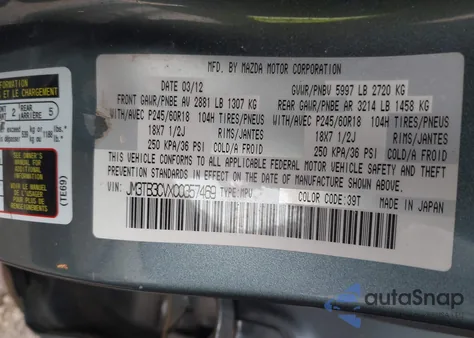 2012 Mazda Cx-9 Touring z USA, uszkodzony, nr VIN JM3TB3CVXC0357469